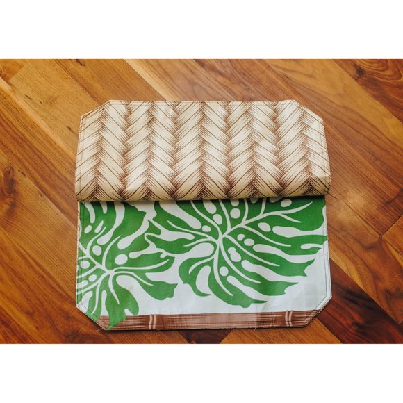 Hawaiian Tropical print fabric table mat, green and white NWT - Picture 3 of 5